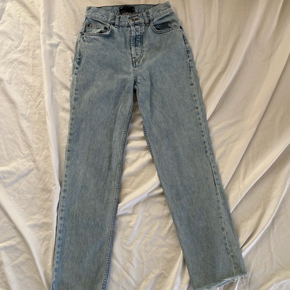 Asos Straight Leg Jeans Womens 25/32 Light WashDenim Cotton High Waisted Pockets
